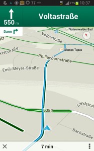 Die Fahrrad-Navigationsansicht ist sehr übersichtlich und aufgeräumt. Die wichtigsten Infos sind sichtbar.